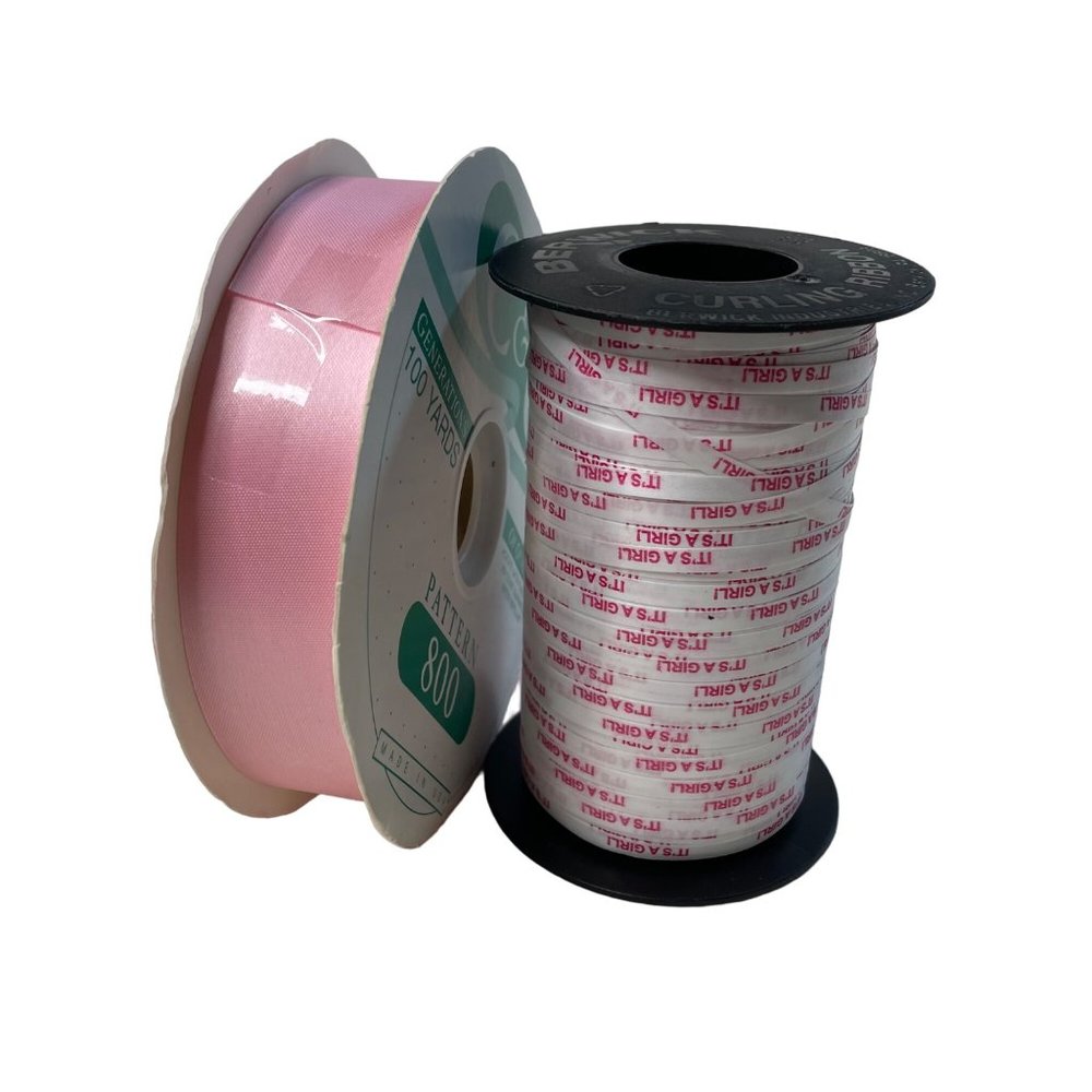 Vintage Pink Curling Ribbon 2 Rolls Lot Baby Shower Its a Girl  Ribbon u